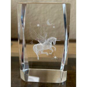 3D Pegasus Crystal Glass Paperweight With Etched Moon Stars Mythical Design